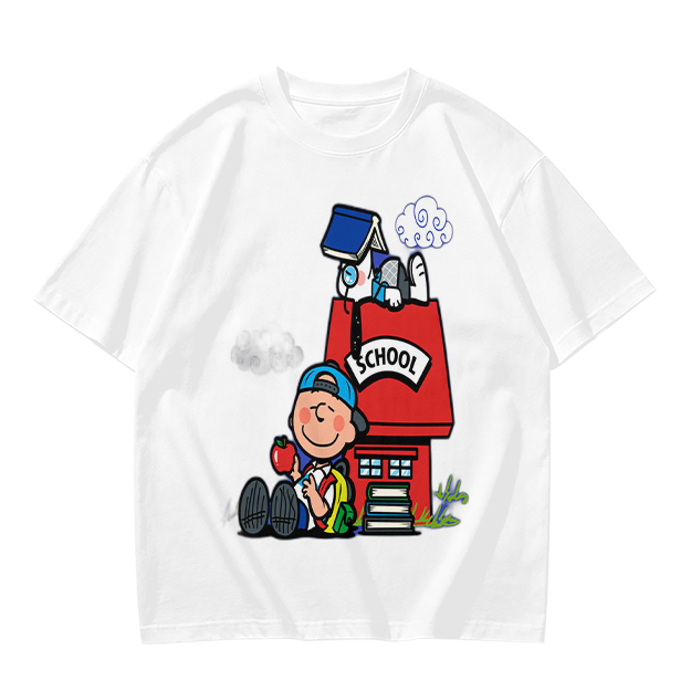 Olive T-shirt with Charlie Brown and Snoopy School Print