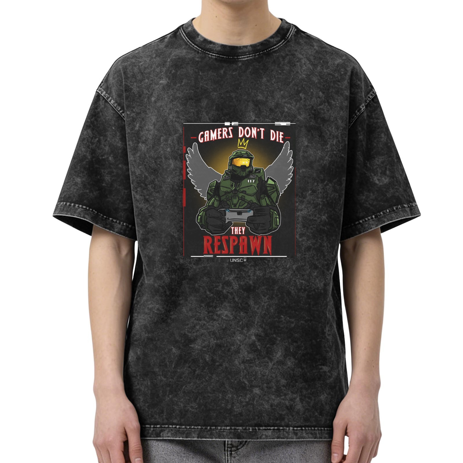 Gamers Don't Die They Respawn Master Chief Graphic T-Shirt