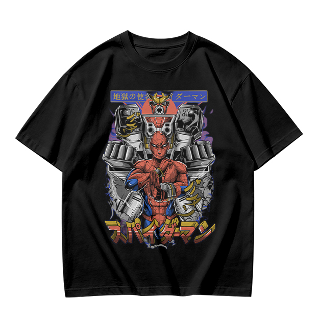 Olive T-shirt with Japanese Spider-Man Mech Graphic Print