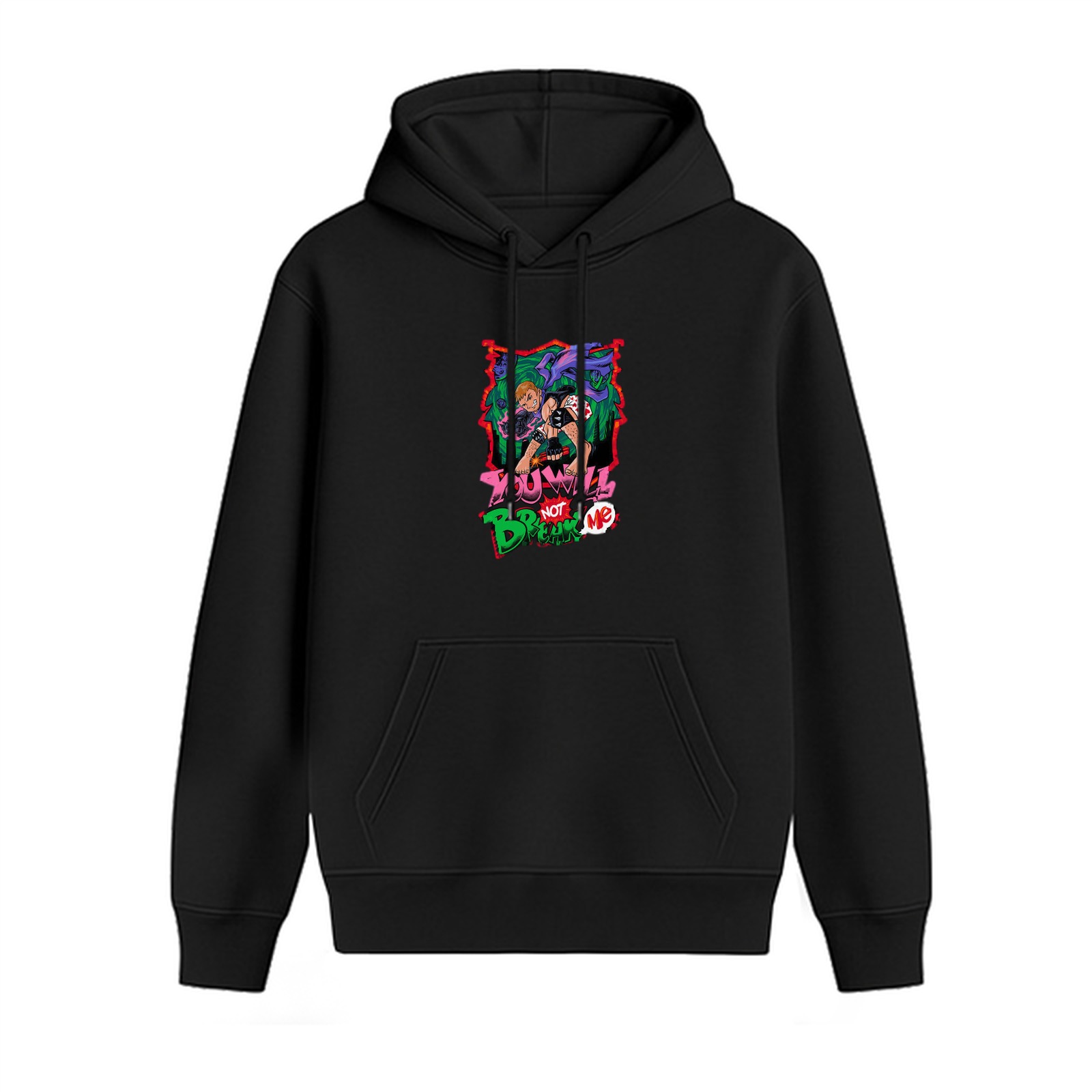 Black Graphic Hoodie With Bold Street Art Style Print