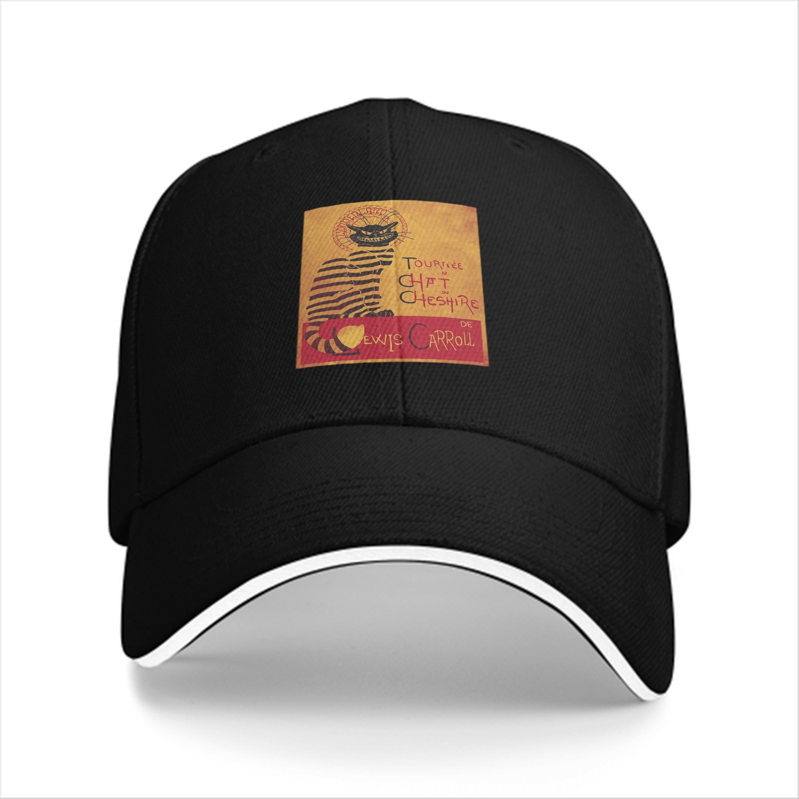 Black Baseball Cap with Cheshire Cat Lewis Carroll Print