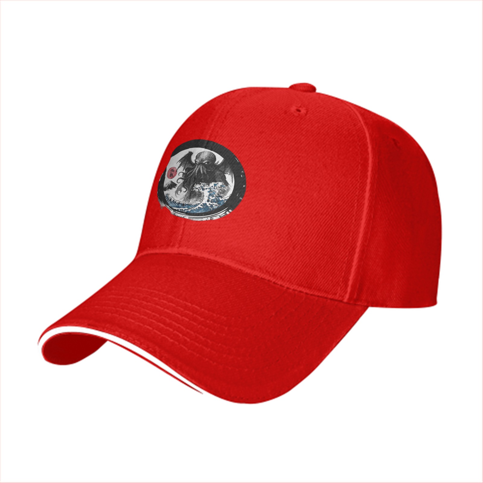 Black Baseball Cap with Cthulhu Great Wave Art Print