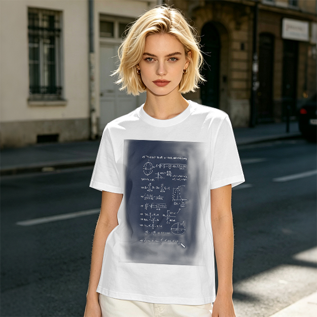 Olive Green T-Shirt with Science Math Formulas Print