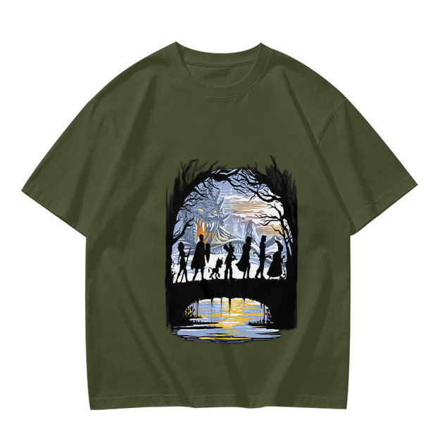 Olive T-Shirt With Fantasy Adventure Silhouette Art Print