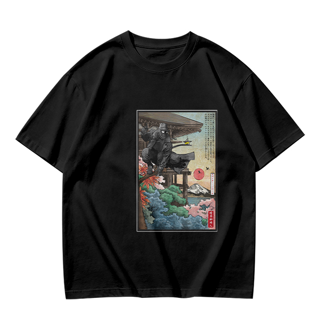 Olive T-Shirt with Ukiyo-e Style Samurai Warrior Print
