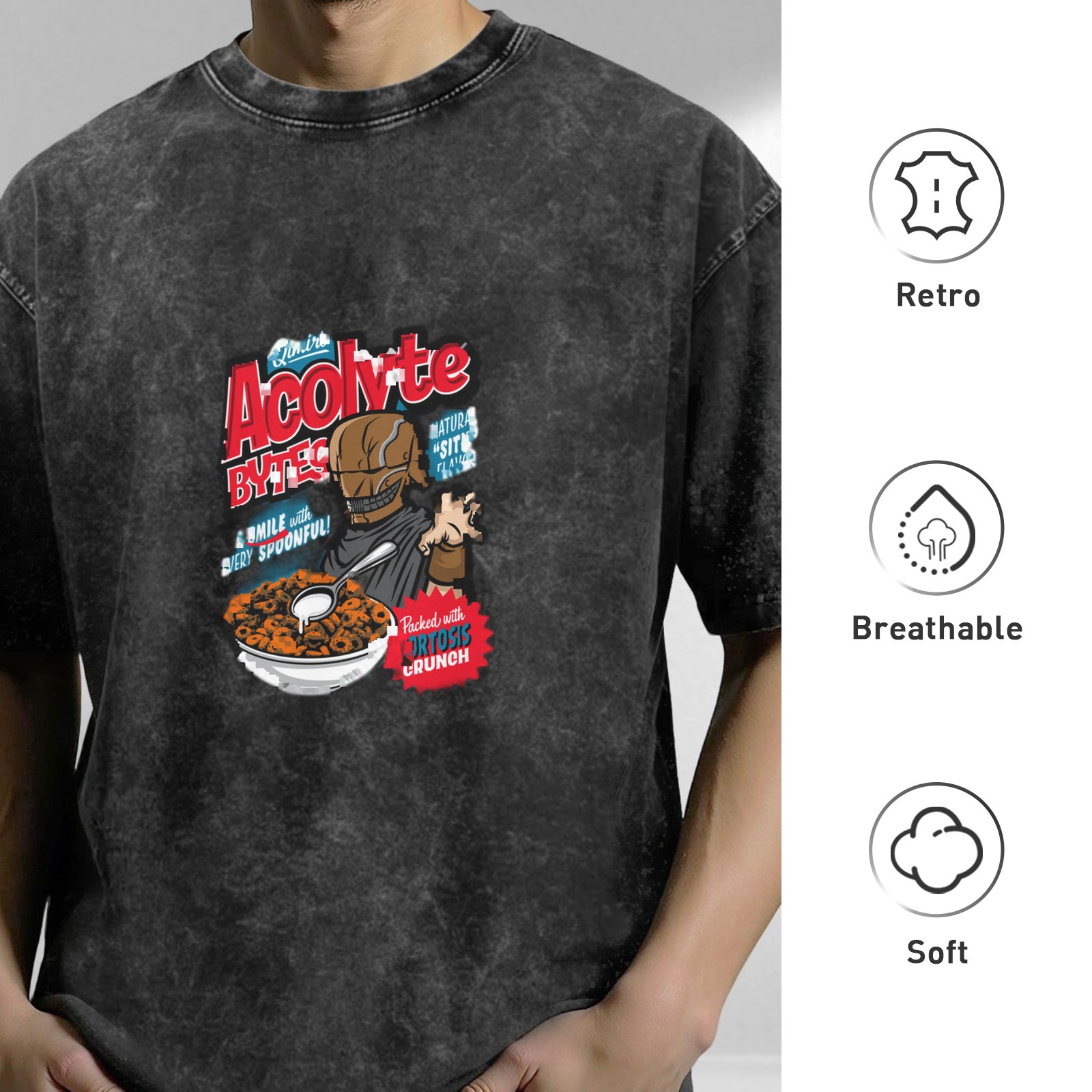 Acolyte Bytes Cereal Graphic Vintage Wash Black T-Shirt