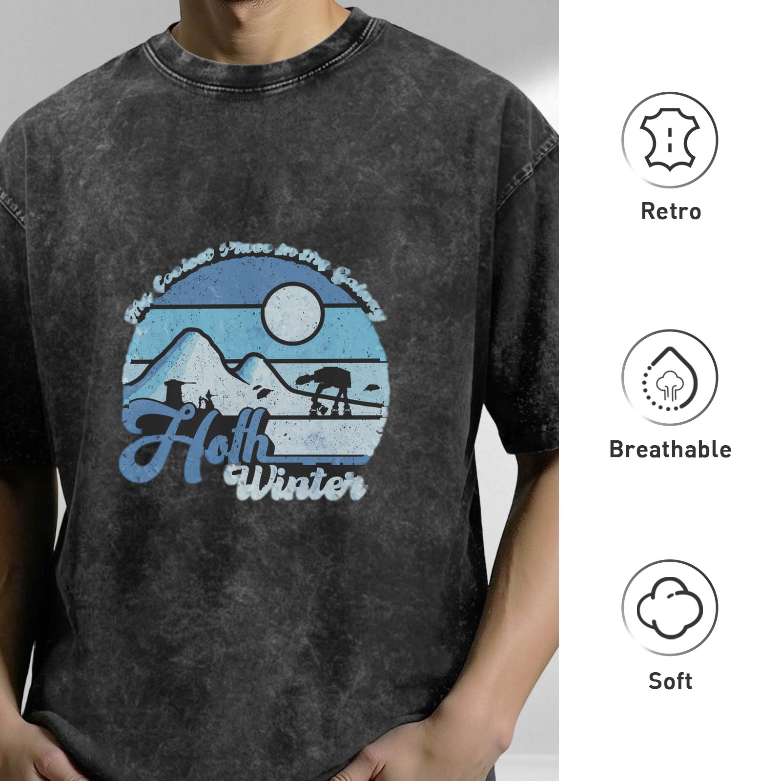 Hoth Winter Star Wars Inspired Acid Wash Graphic T-Shirt