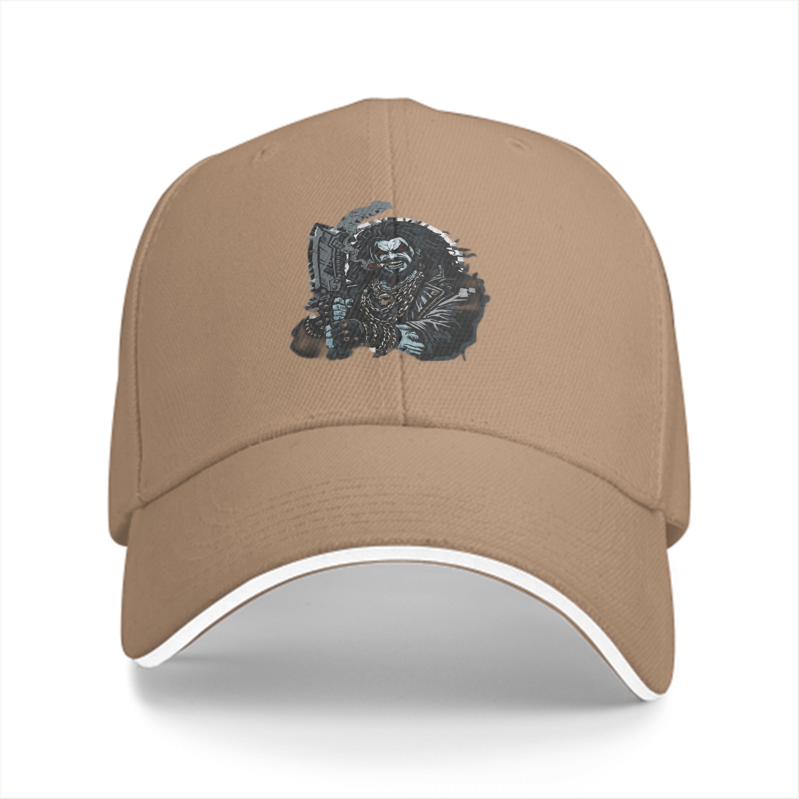 Black Baseball Cap With Tough Biker Character Graphic Print