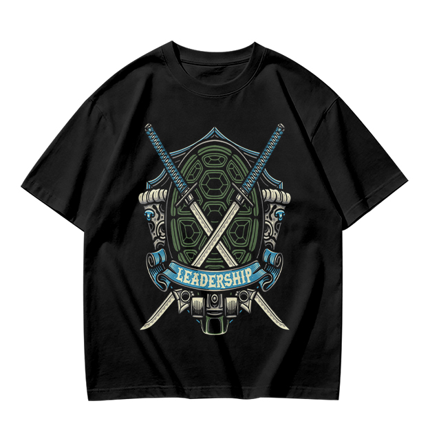 Olive T-Shirt with Ninja Turtle Leadership Katana Crest Print