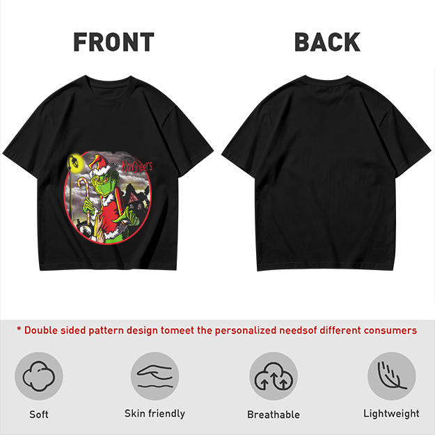 Olive T-shirt with Grinch 'No Cheers' Christmas Graphic Print