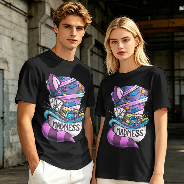 Olive T-Shirt With Mad Hatter Cheshire Cat Madness Graphic