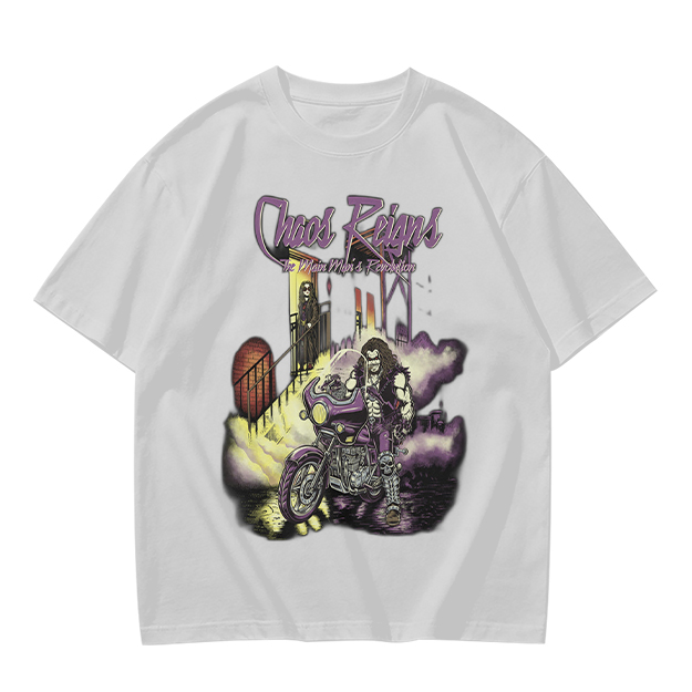 Olive Graphic T-Shirt with Chaos Reigns Biker Artwork