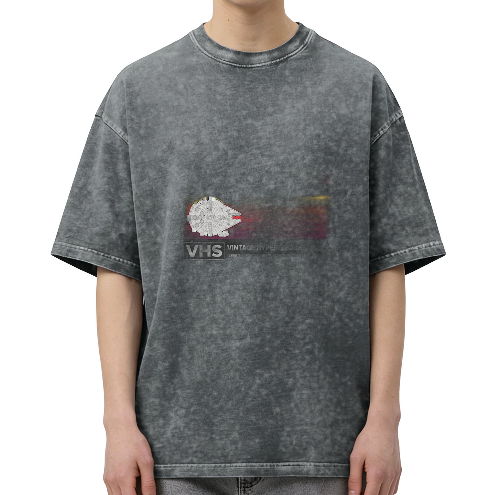 Vintage VHS Graphic Acid Wash Black Oversized T-Shirt