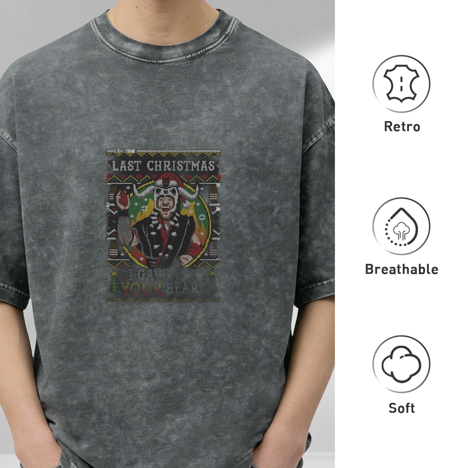 Last Christmas I Gave You Your Heart Ugly Christmas Graphic Acid Wash T-Shirt