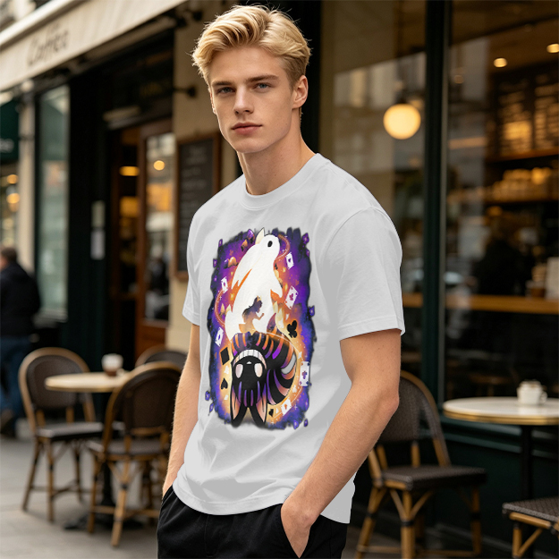 Olive T-Shirt With Magical Rabbit And Playing Card Print