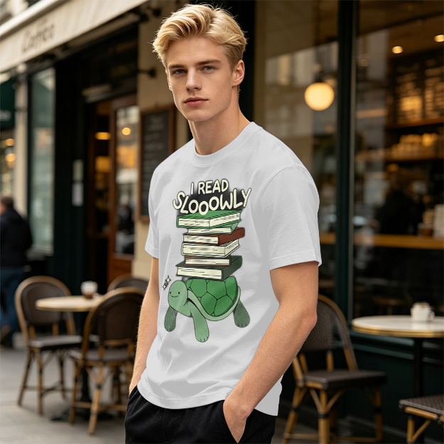 I Read Sloowly Turtle Stacked With Books T-Shirt