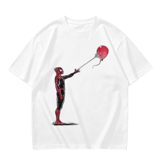 Olive T-shirt with Spider-Man Holding Red Balloon Graphic