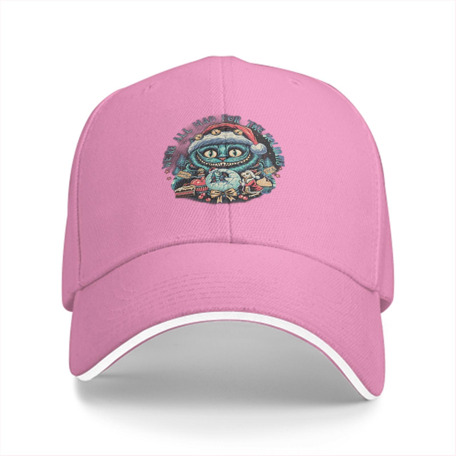 Black Baseball Cap With Cheshire Cat Holiday Christmas Print