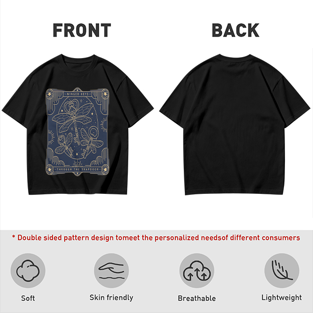 Olive t-shirt with winged keys tarot-style graphic design
