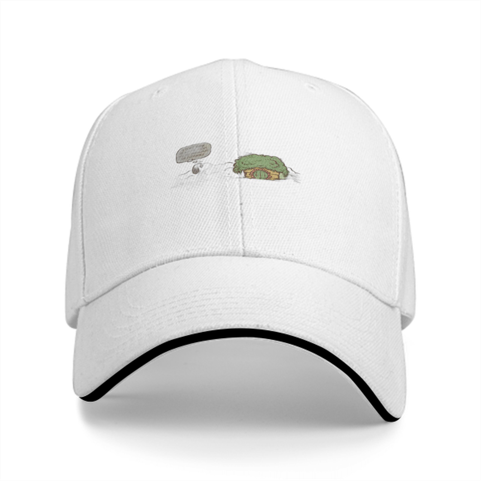 Black Baseball Cap with Small Whimsical House Print