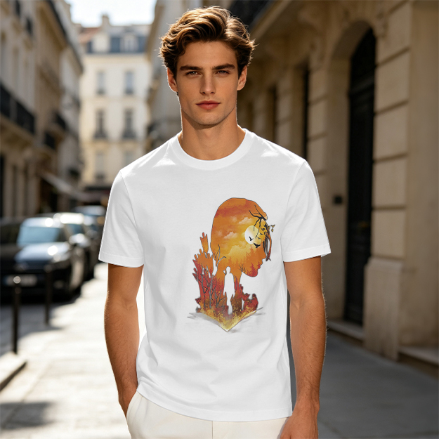 Olive T-Shirt with Sunset Lion Silhouette Graphic Print