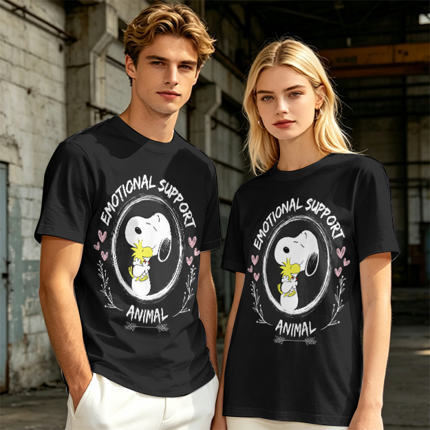 Snoopy and Woodstock Emotional Support Animal Graphic T-Shirt