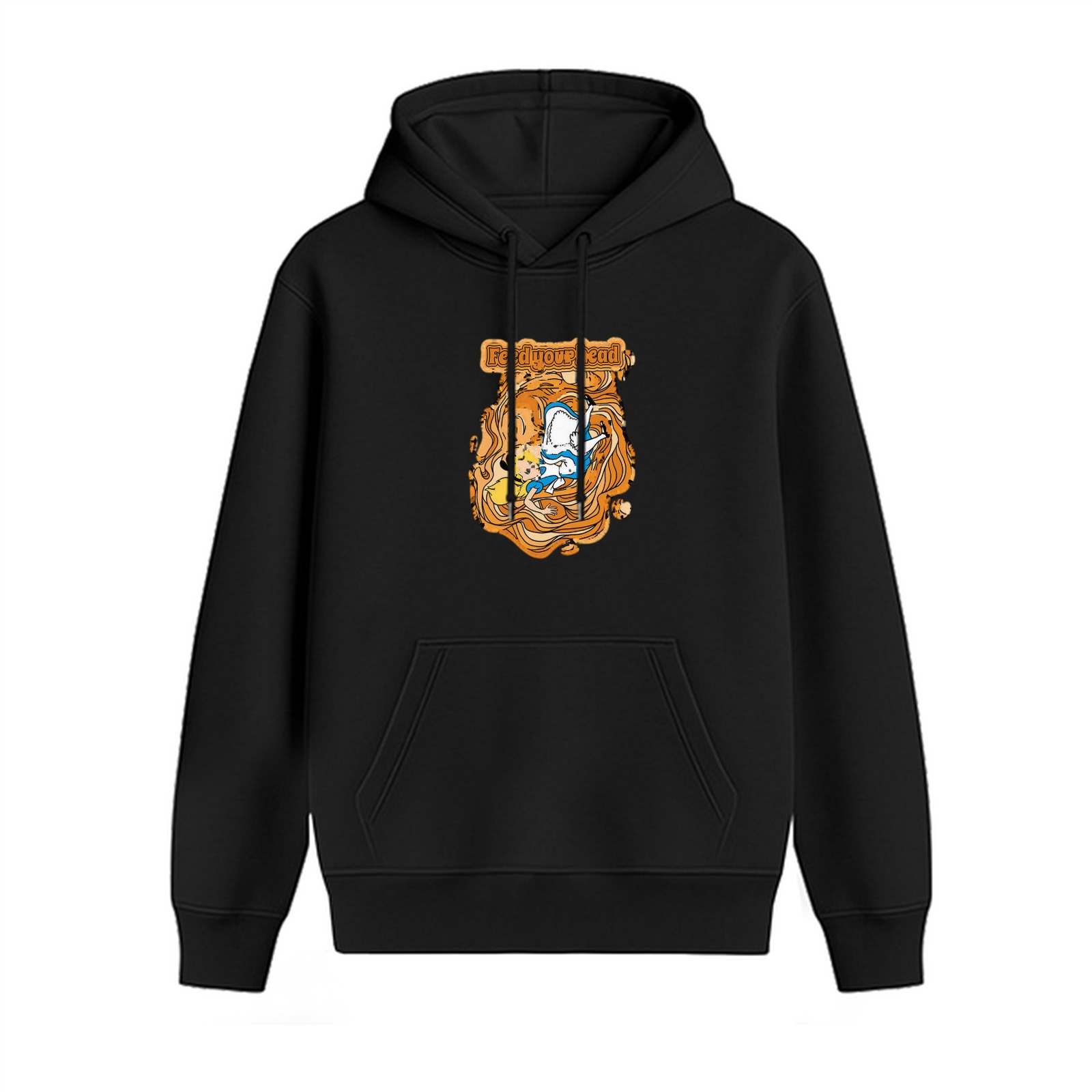 Black Hoodie With Cartoon Character Graphic Design