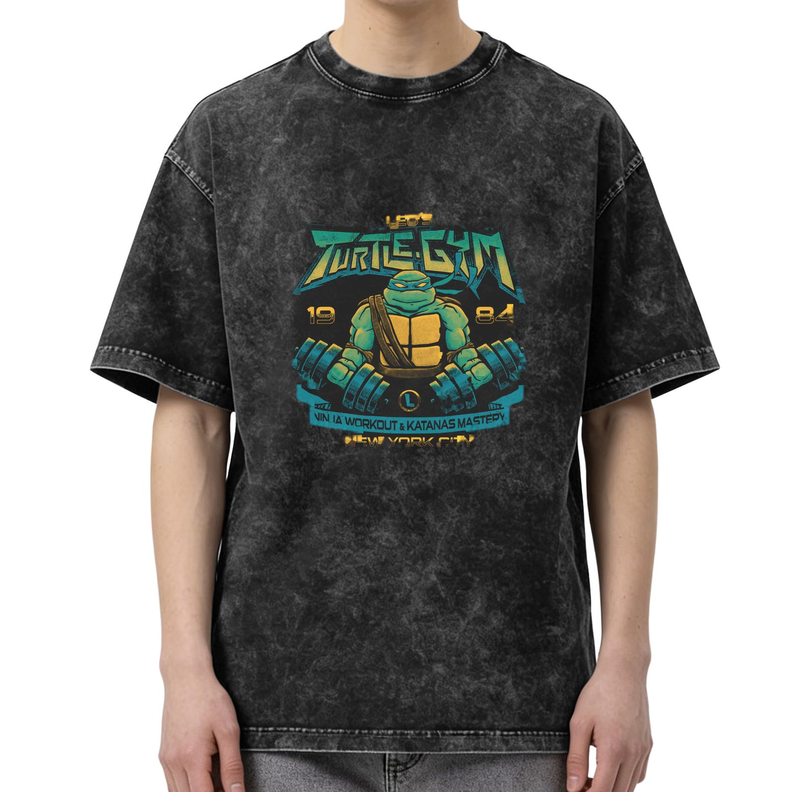 Teenage Mutant Ninja Turtles Turtle Gym Acid Wash T-Shirt 1984 New York