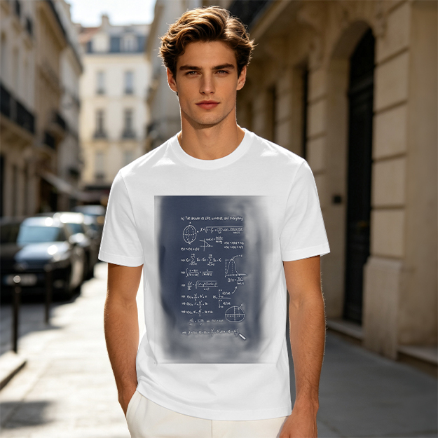 Olive Green T-Shirt with Science Math Formulas Print