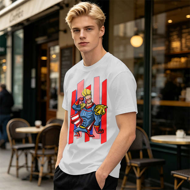 Olive T-Shirt With Cartoon Superhero Character Graphic Print