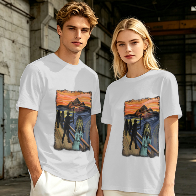 Olive T-shirt with The Scream Parody Art Print