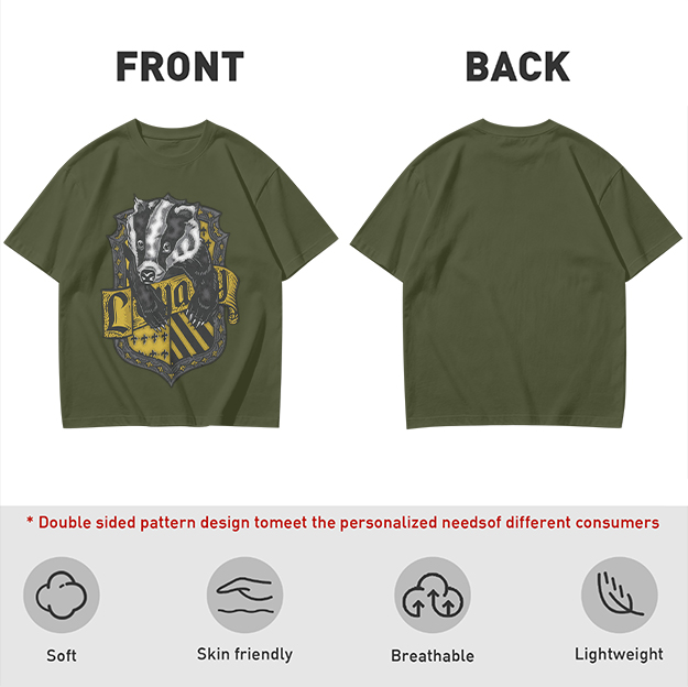 Olive T-Shirt With Hufflepuff Badger Crest Graphic