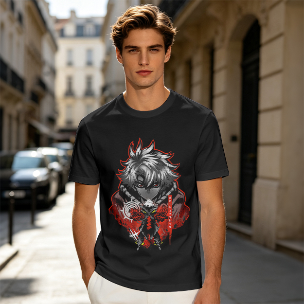 Olive Anime Character Graphic Short Sleeve T-Shirt