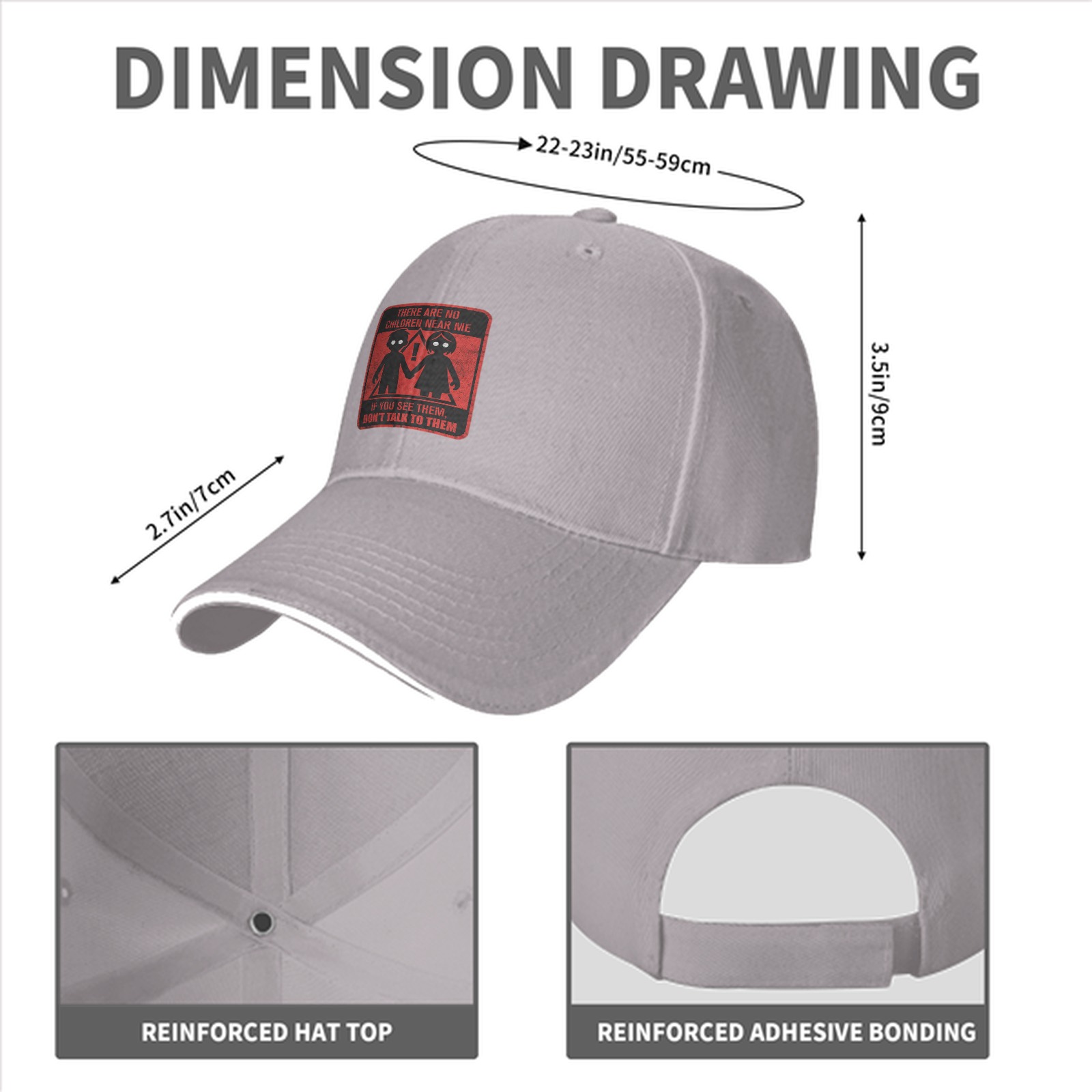 Black baseball cap with warning children graphic and text