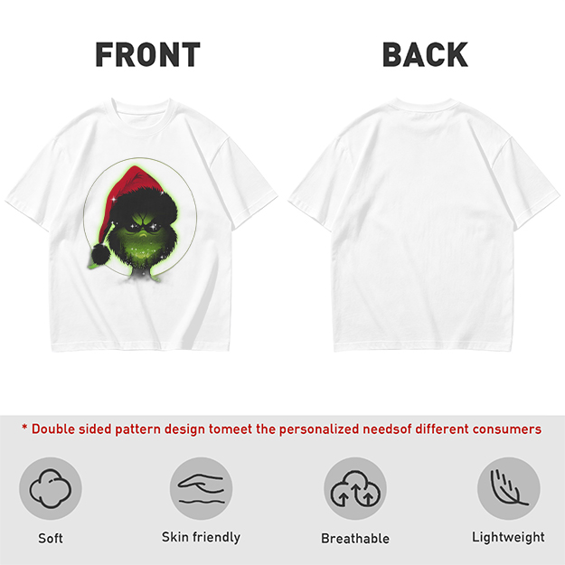 Olive Green T-Shirt With Grinch Wearing Santa Hat Graphic