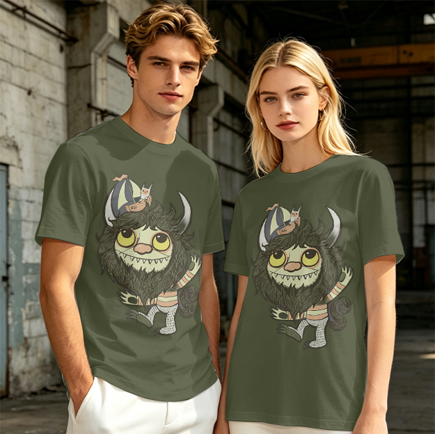 Olive T-Shirt With Where the Wild Things Art Print