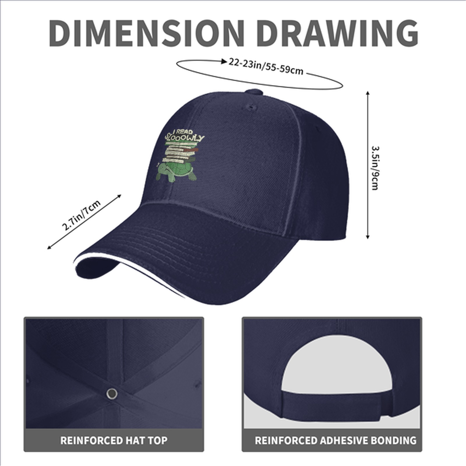 I Read Slowly Turtle With Books Graphic Baseball Cap
