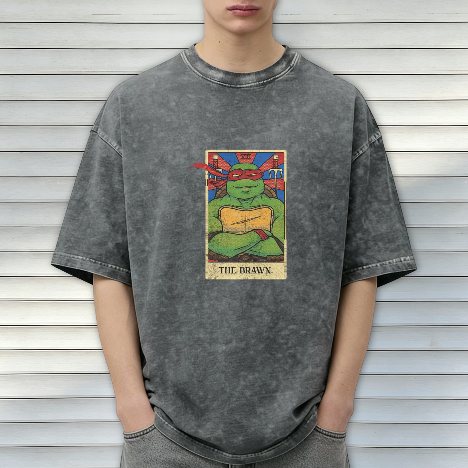Washed black t-shirt with Teenage Mutant Ninja Turtle tarot print