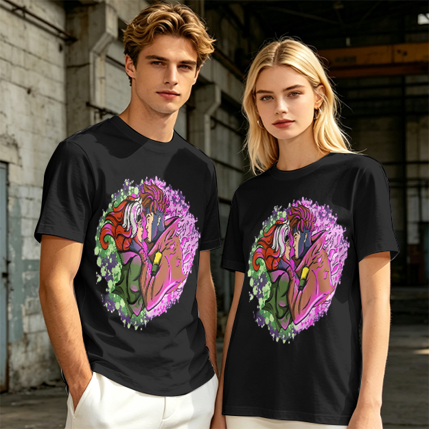 Olive T-Shirt with Gambit and Rogue Superhero Art Print