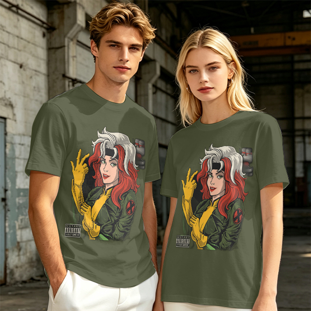 Olive T-shirt with Rogue X-Men Graphic Print