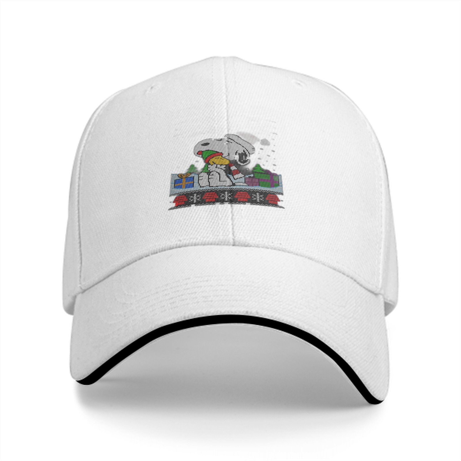 Black Baseball Cap with Snoopy Christmas Holiday Graphic