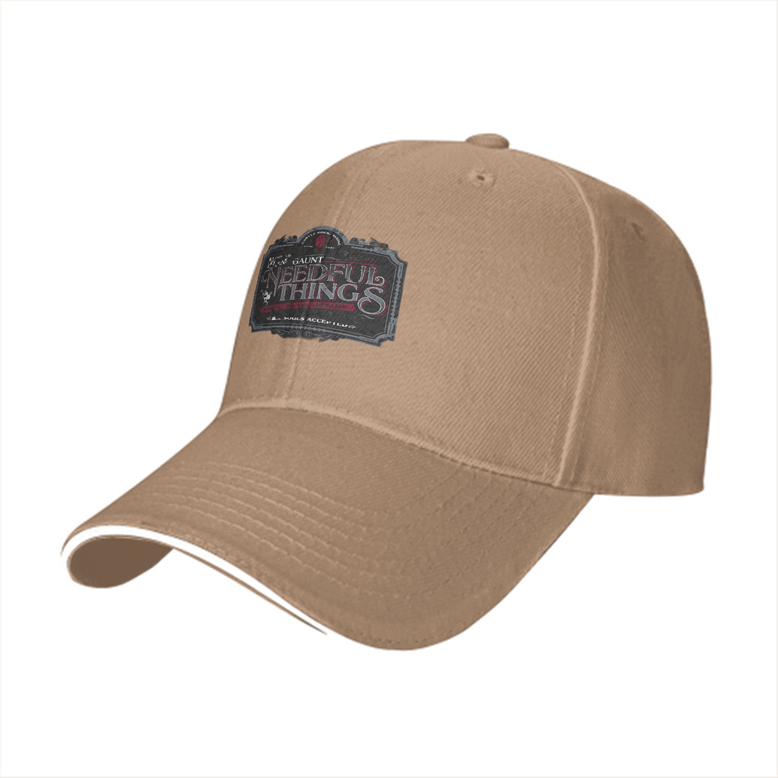 Black baseball cap with Needful Things themed graphic