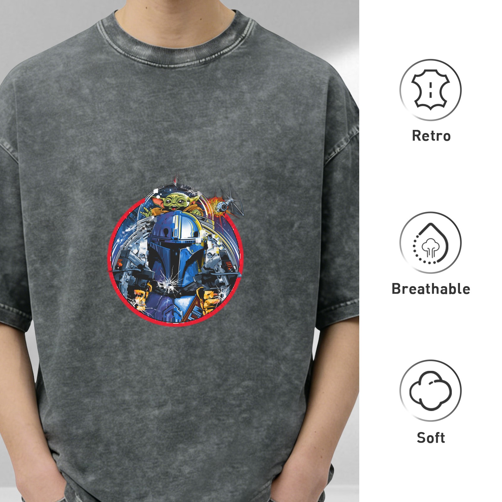 Star Wars The Mandalorian Grogu Graphic Vintage Wash T-Shirt
