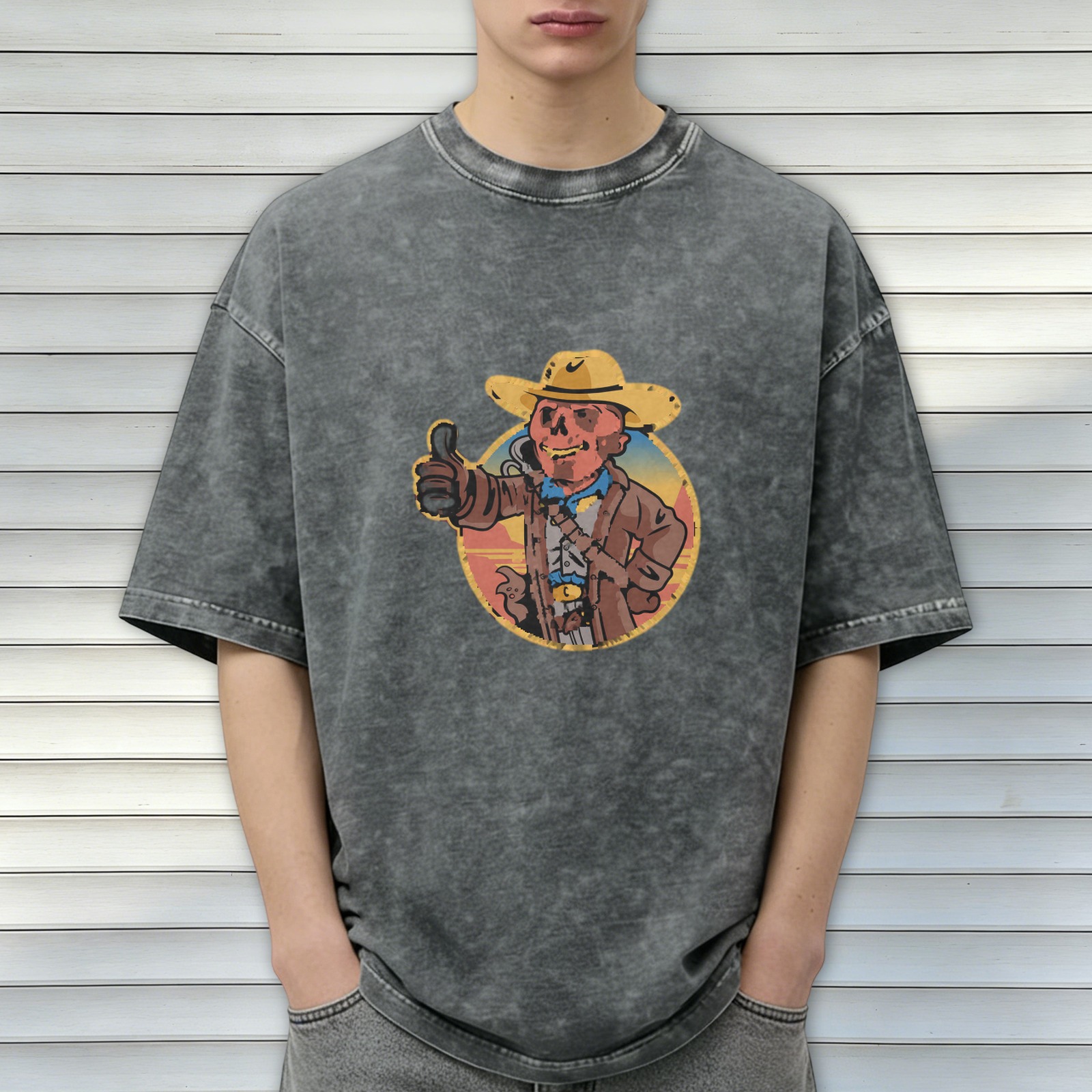 Fallout Ghoul Cowboy Thumbs Up Vintage Wash T-Shirt