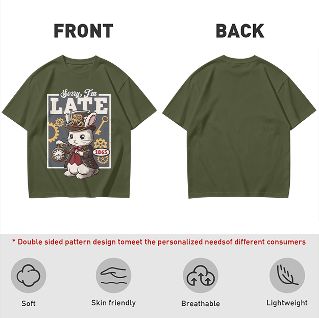 Sorry I'm Late Steampunk White Rabbit Graphic T-Shirt