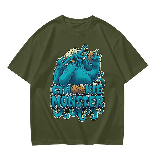 Olive t-shirt with Cthookie Monster graphic print