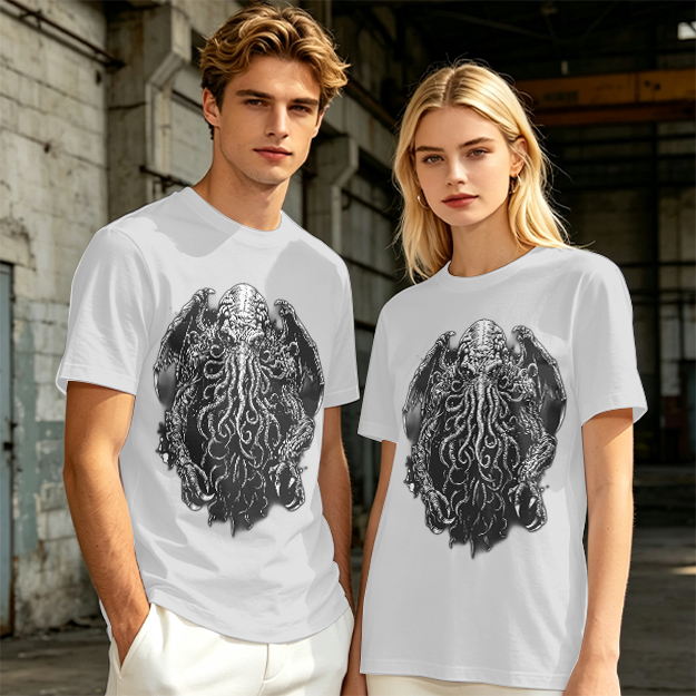 Olive Green T-Shirt with Cthulhu Monster Graphic Print