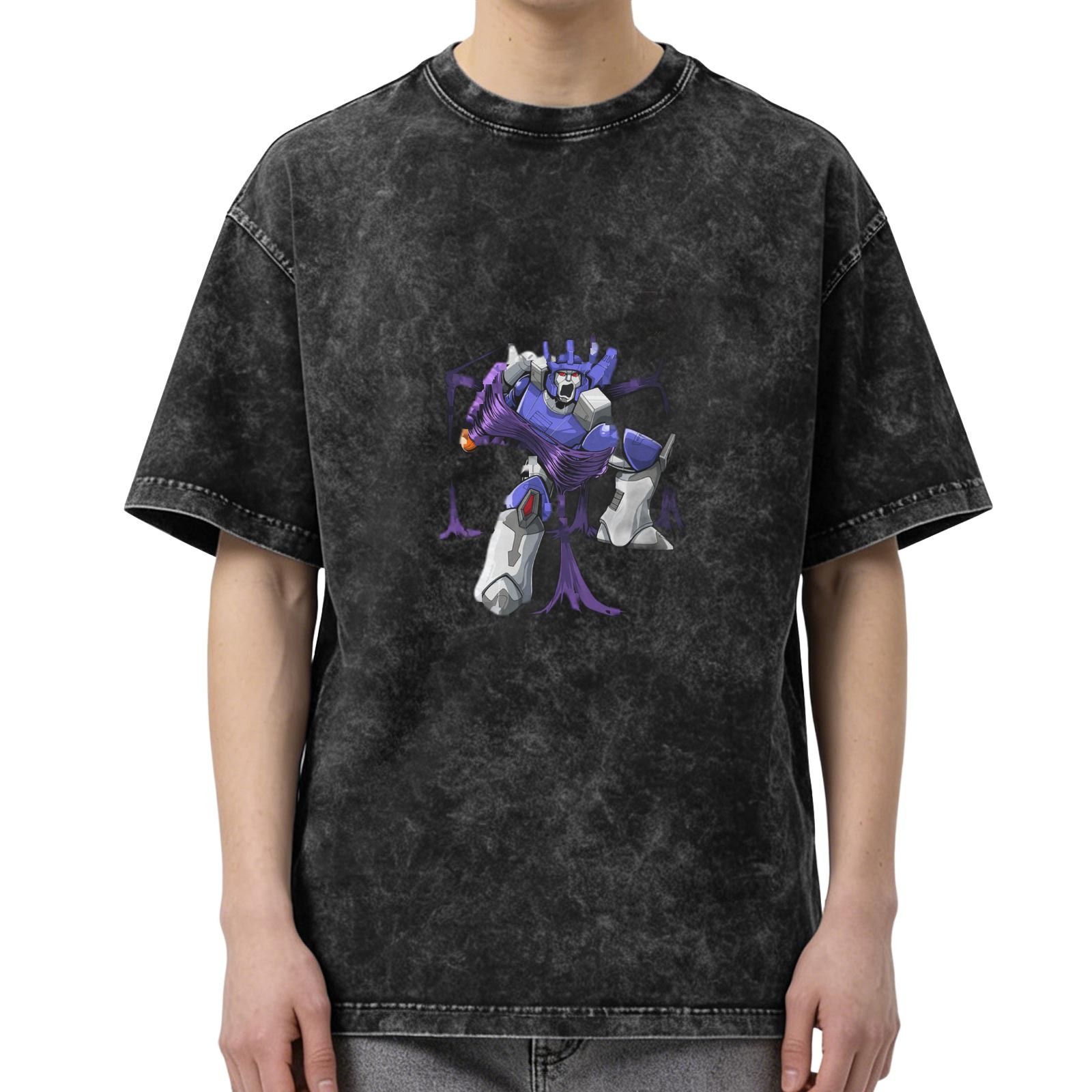Oversized faded black t-shirt with Transformer robot graphic