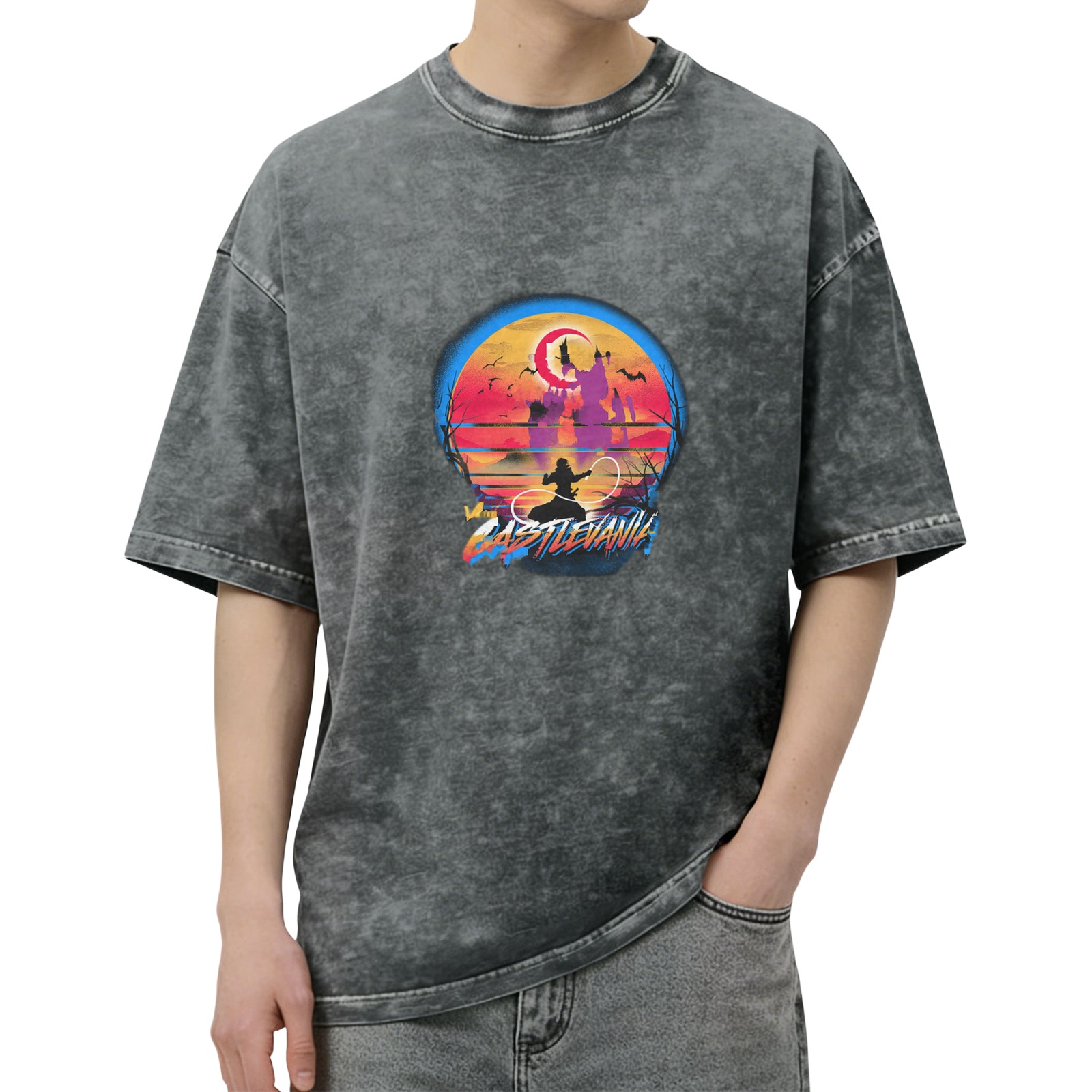Retro Castlevania Graphic Oversized Acid Wash T-Shirt