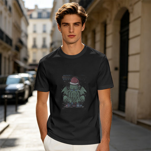 Olive T-Shirt With Christmas Cthulhu Graphic Print